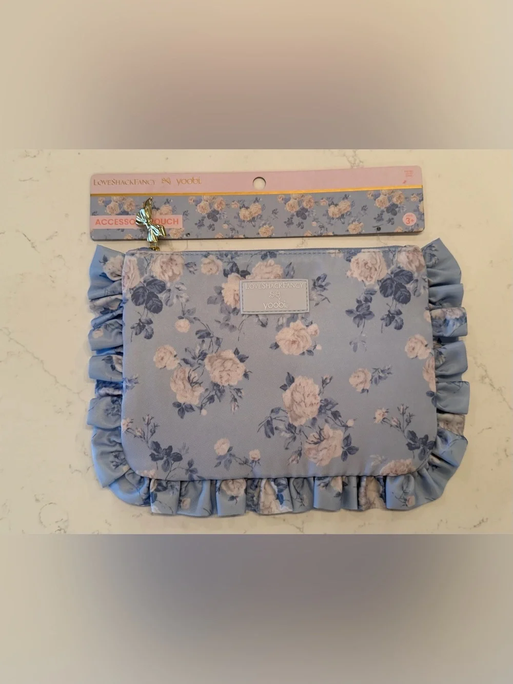 LoveShackFancy x Yoobi Blue Coquette ruffle pencil case